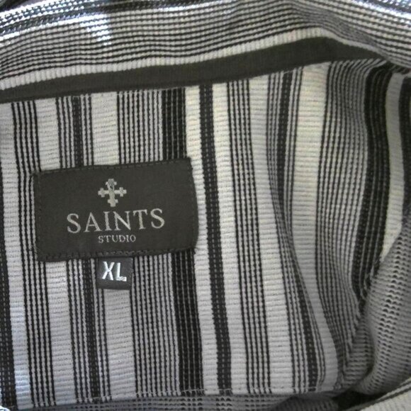 NEW Saints Studio Men's Short Sleeve Shirt Logo Black & White Stripe NWT $58 XL - Picture 4 of 8
